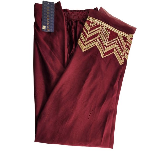 Women's Silk Trouser Pant Mirror Embroidered Sadabahar Designer Pakistani Indian - Picture 6 of 16